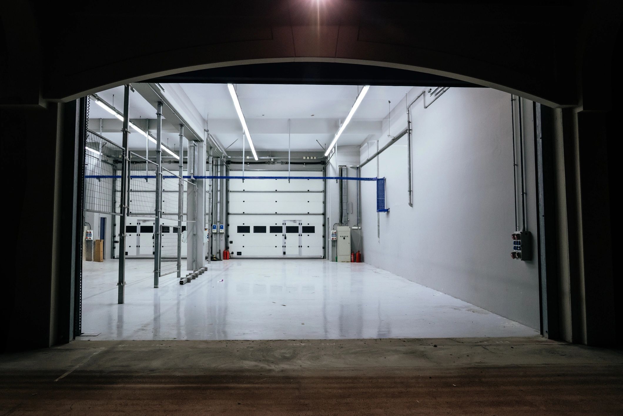 Modern service bay with large garage doors